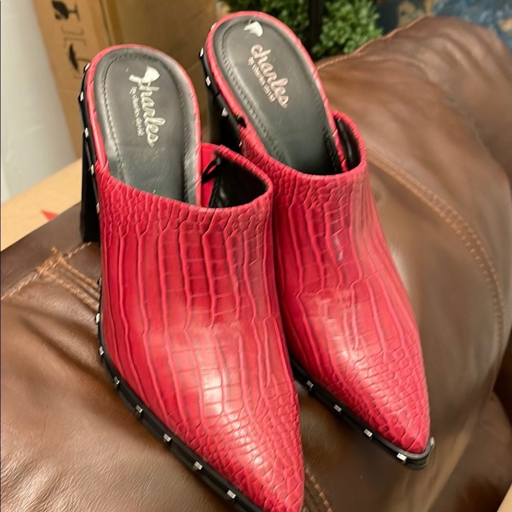Charles Red Croc-Embossed Mules